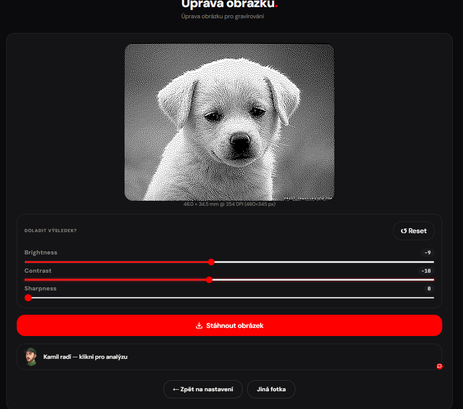 Náhled úpravy fotografie v Lasero
